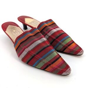 Talbots Rainbow Striped Pointed Toe Kitten Heel Mules Multi Color Size 7.5B